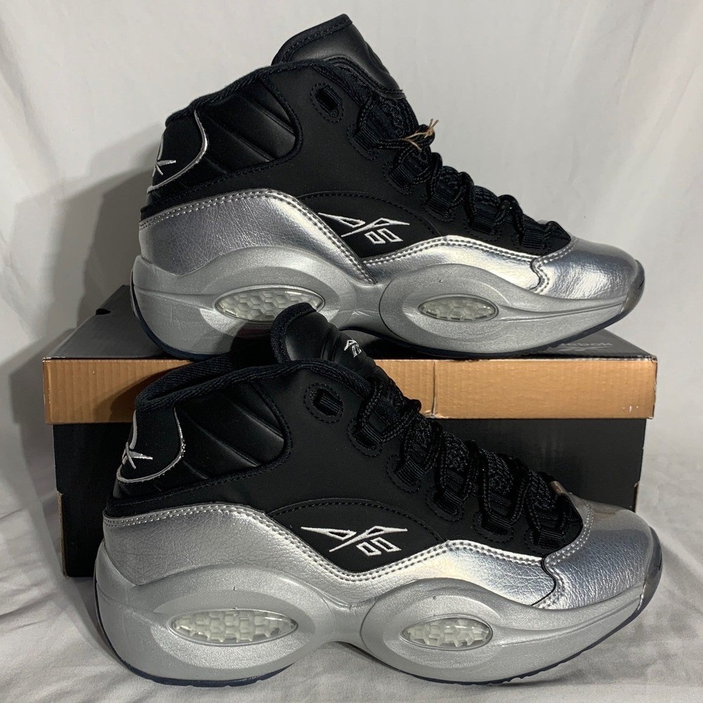 Reebok Question Mid Top Sneakers Silver Black New Womans 8.5 - Picture 4 of 7